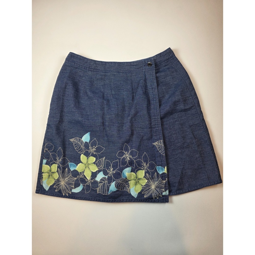Y2K Skort Villager Sport Liz Claiborne Size 8 Zip Closure Denim Hawaiian Floral